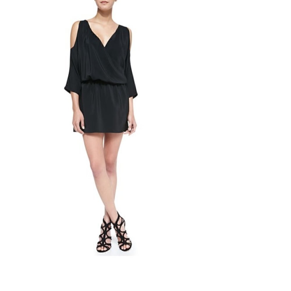 Amanda Uprichard Loves Cusp Cold-Shoulder Draped Silk Dress, Black XS